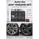 AutoVibe Özel Üretim Gun Metal Jant Yenileme Seti 3Aşamalı(Astar+2JantBoyası+Vernik+Keçe)Profesyonel Boya Kit