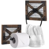 Autumn Alley Rustik Çiftlik Evi Tuvalet Kağıdı Tutacağı ve Havlu Askısı Braketli, Duvara Montaj, 2 Set, Çiftlik Evi Duvar Tuvalet Kağıdı Tutacağı ve Banyo El Havlusu Tutacağı Ahşap Çiftlik Evi Banyo