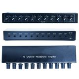 aux Mini Jak TRS 3,5 mm Giriş 1'i 10 Out Kanal Kulaklık Amplifikatörü Stereo Ses Amfi 12 V 1 A Güç Adaptörü Distribütör Kulaklık Dağıtıcı Stüdyo ve Sahne için Dağıtıcı