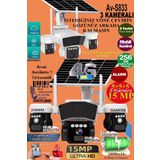 Av-s833 Solar Güneş Enerjili Panelli 3 Kameralı 15mp 3 Lens 4g Sim Kart Güçlü Batarya 3 Pır Sensör