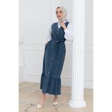 AVA LIFE STORE Kuşaklı Düğmeli Denim Tesettür Jile Elbise