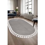 Avangard Oval Halı Sahra Gri Salon Koridor Antre Mutfak Halısı Silinebilir Ponpon Saçak