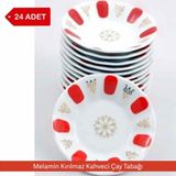 Avangart Mutfak 24 Adet - Kırılmaz Melamin Kahveci Çay Tabağı 10 cm Kırmızı, Beyaz Yaldızlı