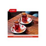 Avangart Mutfak 6 Adet - Kırılmaz Melamin Kahveci Çay Tabağı 10 cm Kırmızı, Beyaz Yaldızlı