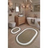 Avanos 2'li Bohem Jüt Doğal Hasır Makinede Yıkanabilir Emici Banyo Paspası Seti, Kahverengi - Beyaz, 60x100 ve 50x60 cm