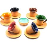 Avanos Renkli Toprak Fincan Seti 6lı Set - Antrasit - Mavi - 100 ml