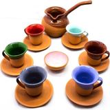 Avanos Toprak Fincan Seti Renk Dünyası 6 'lı Set - Antrasit - Mavi - 100 ml
