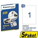 Avansas AV-1000 Beyaz 210x297 mm 5 Adet Etiket