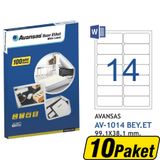 Avansas AV-1014 Beyaz 99.1x38.1 mm 14'lü 10 Adet Etiket