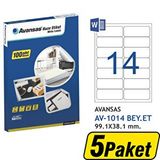 Avansas AV-1014 Beyaz 99.1x38.1 mm 14'lü 5 Adet Etiket
