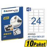 Avansas AV-1024 Beyaz 64x34 mm 24'lü 10 Adet Etiket
