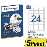 Avansas AV-1024 Beyaz 64x34 mm 24'lü 5 Adet Etiket