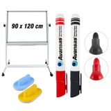 Avansas Mobil Çift Taraflı Laminant Brifing Yazı Tahtası 90 cm x 120 cm + Tahta Silgisi 2'li + Tahta Kalemi Siyah + Kırmızı - Çok Al Az Öde