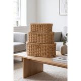 AVANTAGE HOME Reine - 3'lü Rattan Kapaklı Dekoratif Oval Çok Amaçlı Sepet Seti, Organizer, Düzenleyici, Saklama Kutusu