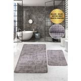 AVANTAJ Kare Plus Gri (80x150 + 50x80 cm) Büyük Boy 2'li Banyo Paspası Yıkanabilir Klozet Takımı