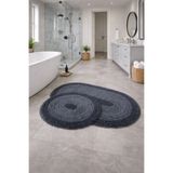 AVANTAJ Macoroni Oval Antrasit 2'li Banyo Paspası Seti Doğal Pamuklu Banyo Halısı Klozet Takımı