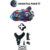 Avantaj Paketi Motorsiklet Kask Interkom Kulaklık ve Kask Telefon Tutucu Aparatı Rgb Kask Kulaklığı - Siyah