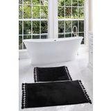 AVANTAJ Relax Siyah Saçaklı 2'li Peluş Banyo Paspası Halısı Kaymaz Püsküllü Klozet Takımı 60x100 & 50x60