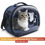 AvantajAl Cattie Panoramik Kedi Taşıma Çantası 30X40X35CM - Koyu Mavi - Çok Renkli - 37,6 cm