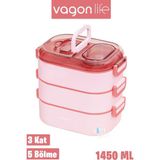 AvantajAl Vagonlife 1450 ml 3 Kat Çelik Yeni Nesil Sefer Tası Pembe - 0 - 19 lt - Çok Renkli