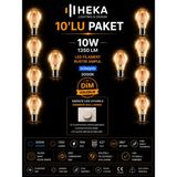 Avarson (10 Adet) HEKA 10W Günışığı (3000K) E27 Duylu dim Edilebilir LED Rustik Ampul - Gün Işığı