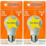 Avarson (2 Adet) Osaka 12VOLT 10W (75W) Beyaz Işık (6500K) E27 Duylu (Kalın Duy) LED Ampul