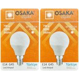 Avarson (2 adet) Osaka 7W (50W) Beyaz IŞIK E14 DUYLU (Ince Duy) LED Mini Ampul