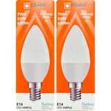 Avarson (2 adet) Osaka 7W (50W) Sarı Işık (3000K) E14 Duylu (Ince Duy) LED Mum Ampul