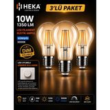 Avarson (3 Adet) HEKA 10W Günışığı (3000K) E27 Duylu dim Edilebilir LED Rustik Ampul - Gün Işığı