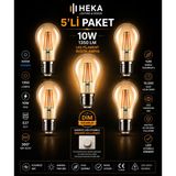 Avarson (5 Adet) HEKA 10W Günışığı (3000K) E27 Duylu dim Edilebilir LED Rustik Ampul - Gün Işığı