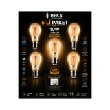 Avarson (5 Adet) Heka 10W Günışığı (3000K) E27 Duylu Dim Edilebilir LED Rustik Ampul