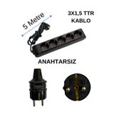 Avarson 5'li Beşli Priz Topraklı Kablolu, 3x1,5 TTR, 25 Metre, Siyah
