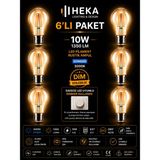 Avarson (6 Adet) HEKA 10W Günışığı (3000K) E27 Duylu dim Edilebilir LED Rustik Ampul - Gün Işığı