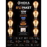 Avarson (8 Adet) HEKA 10W Günışığı (3000K) E27 Duylu dim Edilebilir LED Rustik Ampul - Gün Işığı