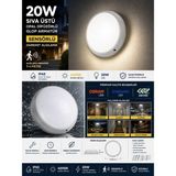 Avarson Gecem 20W 4000K IP65 Sensörlü Sıva Üstü Opal Difüzörlü LED Glop Armatür - 4000K - Ilık Beyaz