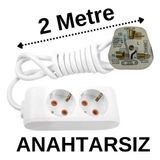 Avarson Ingiliz Erkek Türk Dişi Universal Priz Dönüştürücüsü Uzatmalı 2 Li 2 Metre - Beyaz