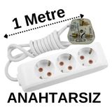 Avarson Ingiliz Erkek Türk Dişi Universal Priz Dönüştürücüsü Uzatmalı 3 Lü 1 Metre - Beyaz