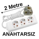 Avarson Ingiliz Erkek Türk Dişi Universal Priz Dönüştürücüsü Uzatmalı 3 Lü 2 Metre - Beyaz