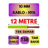 Avarson Öznur 10 MM NYA Enerji Kablosu, 12 Metre, Sarı-Yeşil