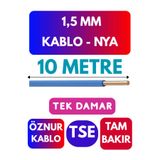 Avarson Öznur 1,5 MM NYA Enerji Kablosu, 10 Metre, Mavi