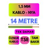 Avarson Öznur 1,5 MM NYA Enerji Kablosu, 14 Metre, Sarı-Yeşil