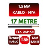 Avarson Öznur 1,5 MM NYA Enerji Kablosu, 17 Metre, Siyah