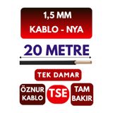 Avarson Öznur 1,5 MM NYA Enerji Kablosu, 20 Metre, Siyah