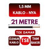 Avarson Öznur 1,5 MM NYA Enerji Kablosu, 21 Metre, Siyah