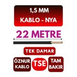 Avarson Öznur 1,5 MM NYA Enerji Kablosu, 22 Metre, Siyah
