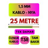 Avarson Öznur 1,5 MM NYA Enerji Kablosu, 25 Metre, Sarı-Yeşil