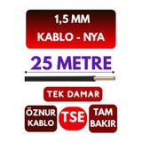 Avarson Öznur 1,5 MM NYA Enerji Kablosu, 25 Metre, Siyah