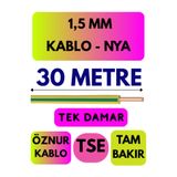 Avarson Öznur 1,5 MM NYA Enerji Kablosu, 30 Metre, Sarı-Yeşil