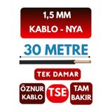 Avarson Öznur 1,5 MM NYA Enerji Kablosu, 30 Metre, Siyah