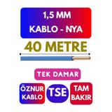 Avarson Öznur 1,5 MM NYA Enerji Kablosu, 40 Metre, Mavi